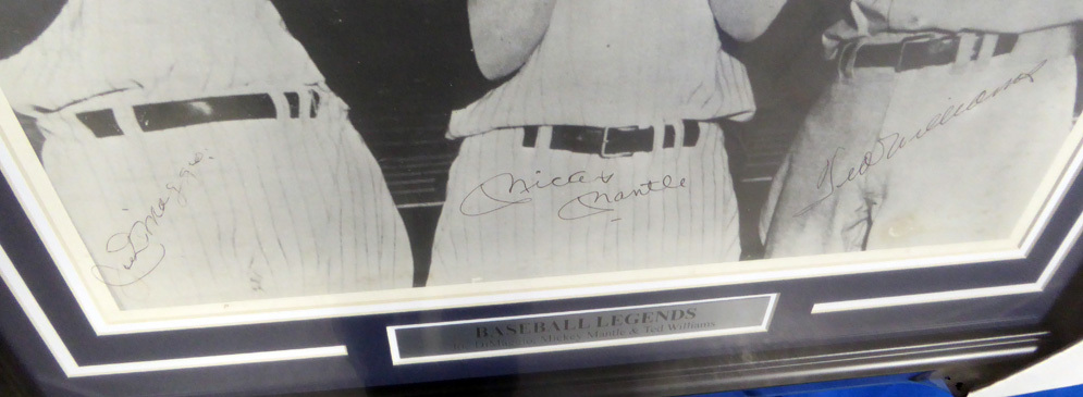 Mickey Mantle, Joe Dimaggio & Ted Williams Autographed Framed 16X20 Photo JSA Image a