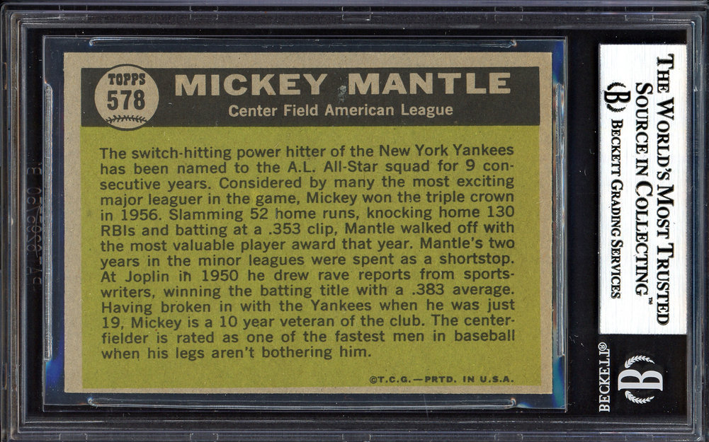 Mickey Manlte Autographed Signed 1961 Topps Card #578 New York Yankees Beckett Beckett Image a