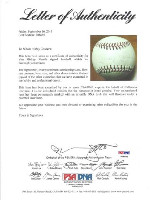 Mickey Manlte Autographed Signed Official Al Cronin Baseball New York Yankees Vintage Playing Days Signature PSA/DNA Image a