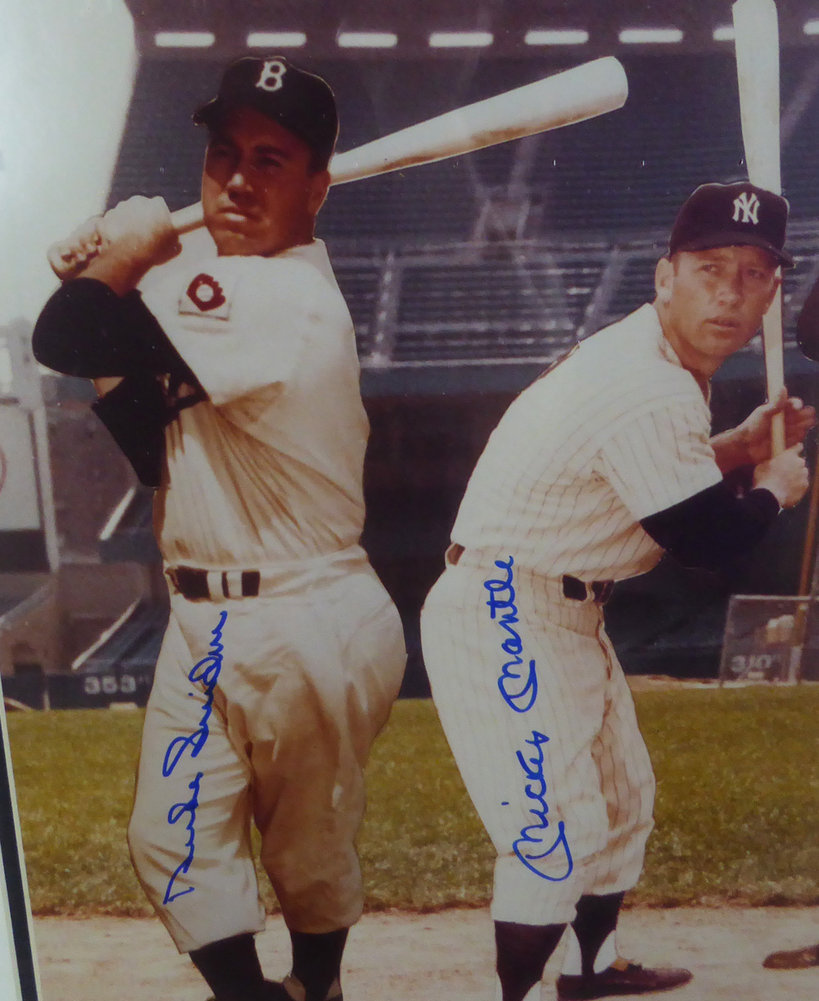 Mickey Mantle, Joe Dimaggio & Ted Williams Autographed Framed 16X20 Photo JSA Image a