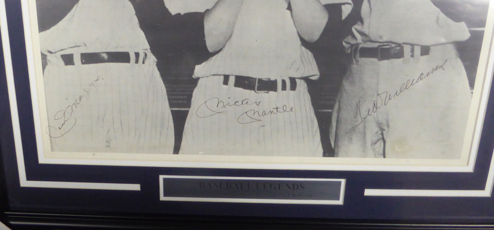 Mickey Mantle, Joe Dimaggio & Ted Williams Autographed Framed 16X20 Photo JSA Image a