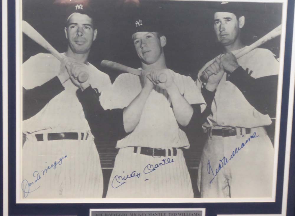 Mickey Manlte Autographed Signed , Joe Dimaggio & Ted Williams Framed 16X20 Photo Beckett Beckett Image a