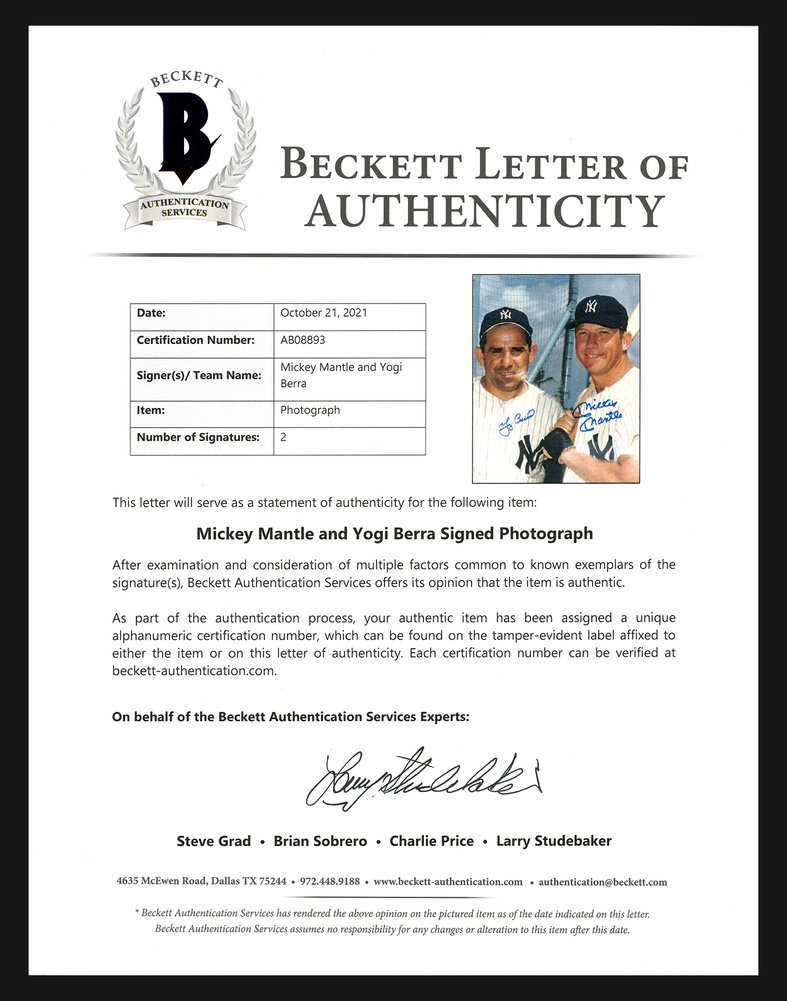 Mickey Manlte Autographed Signed & Yogi Berra Framed 8X10 Photo New York Yankees Beckett Beckett Image a