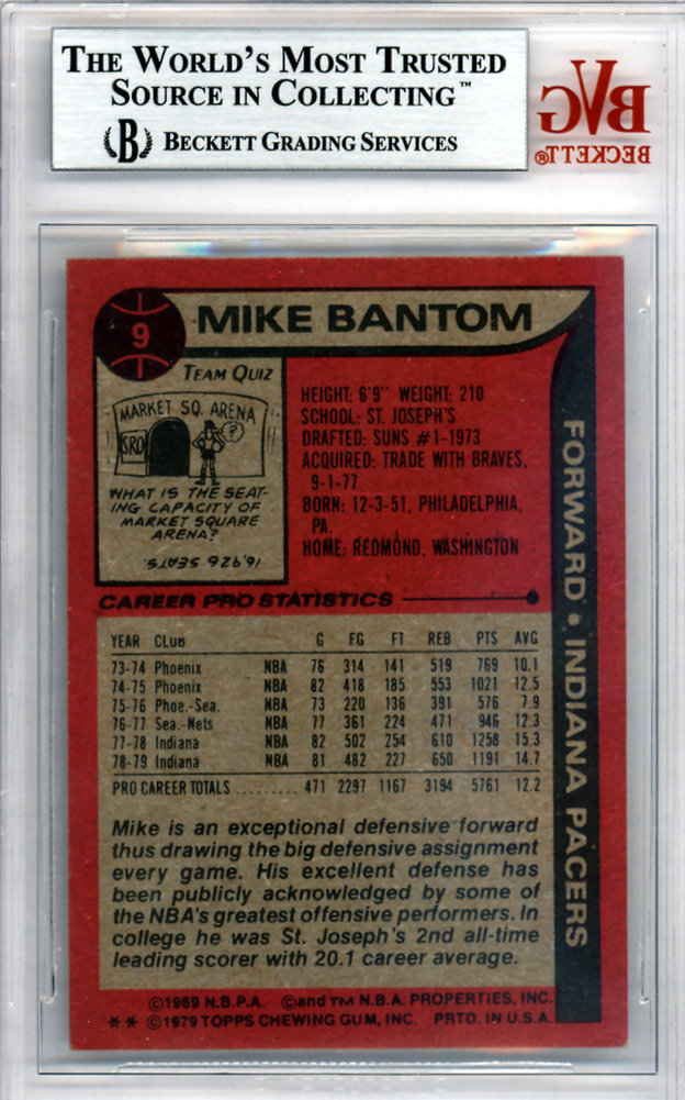 Mike Bantom Autographed 1979 Topps Card #9 Indiana Pacers Beckett Beckett Image a
