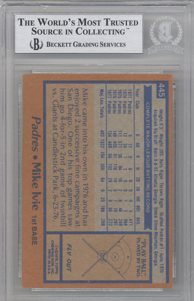 Mike Ivie Autographed 1977 Topps Card #325 San Diego Padres Beckett Beckett Image a