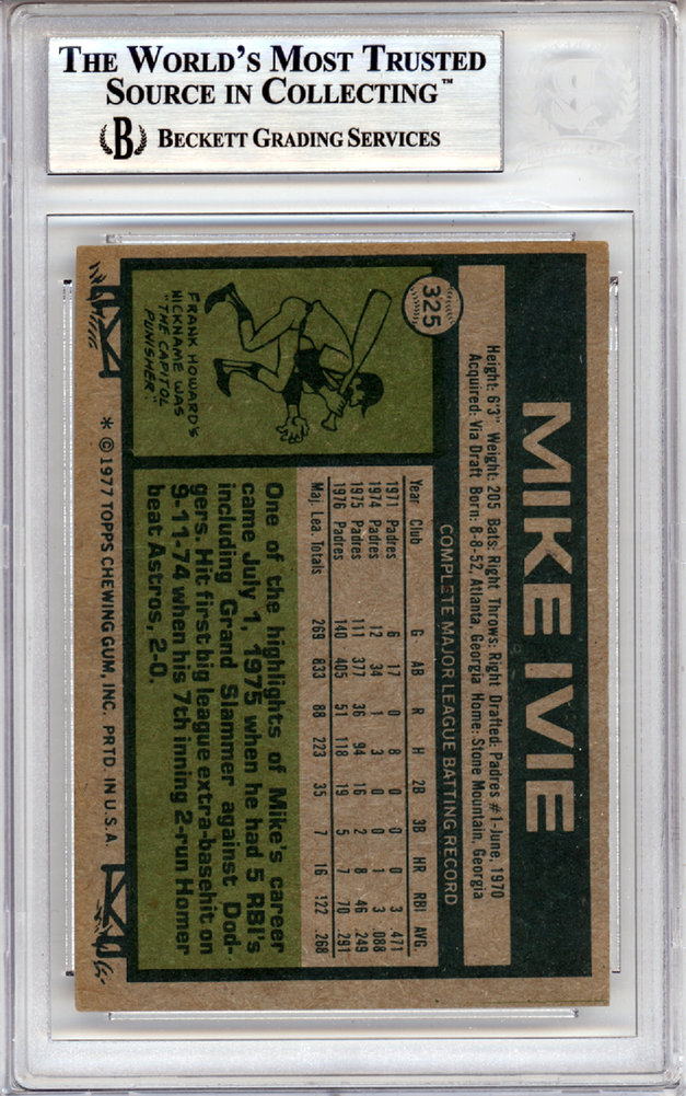 Mike Ivie Autographed 1977 Topps Card #325 San Diego Padres Beckett Beckett Image a