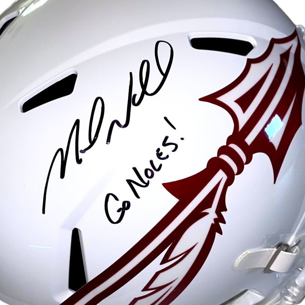Mike Norvell Autographed Signed Florida State Seminoles Riddell Full Size Alt White Speed Replica Helmet w/Go Noles! Image a