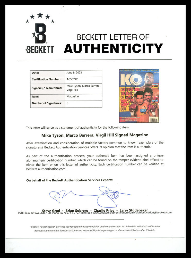 Mike Tyson, Marco Antonio Barrera & Virgil Hill Autographed Ko Magazine Beckett Beckett Image a