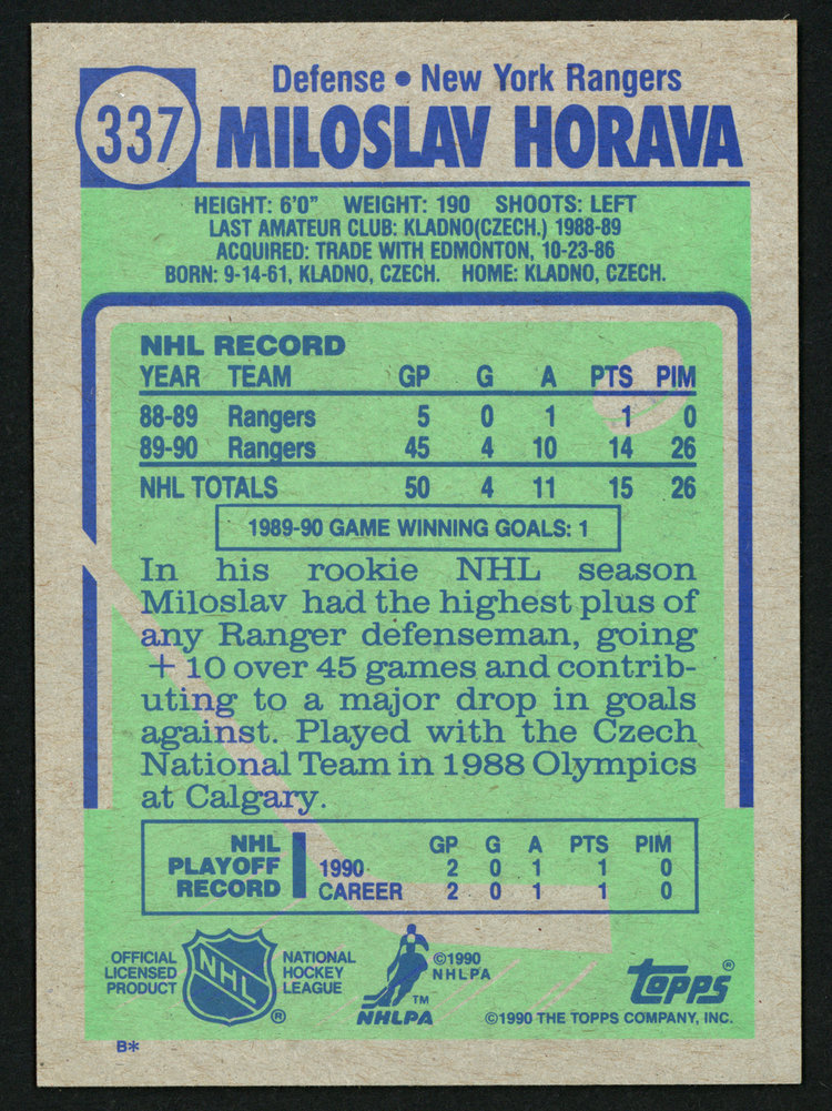 Miloslav Horava Autographed Signed 1990-91 Topps Rookie Card #337 New York Rangers #150165 Image a