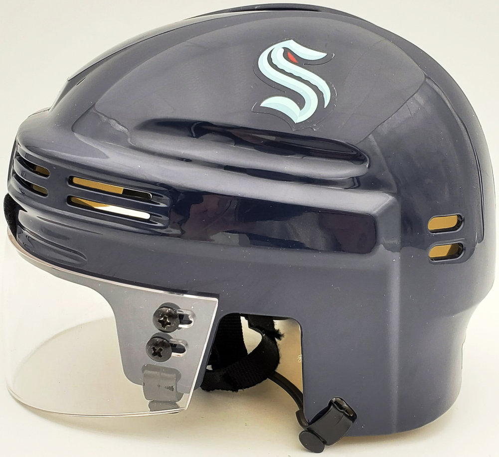 Morgan Geekie Autographed Seattle Kraken Blue Mini Helmet Fanatics Holo #197085 Image a