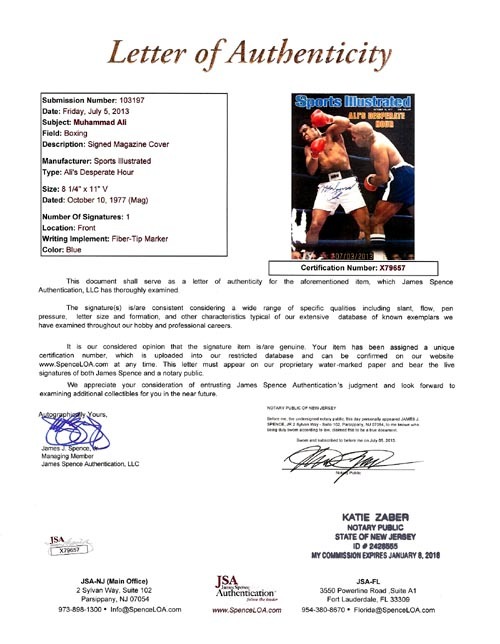 Muhammad Ali Autographed Signed Magazine Cover - JSA Authentication Image a