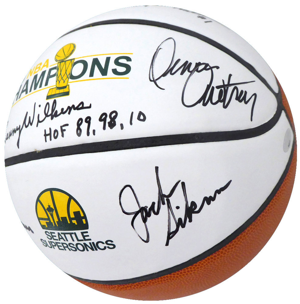 1978-79 NBA Champions Seattle Supersonics Multi Signed Autographed Basketball With 9 Signatures Including Fred Brown & Lenny Wilkens "HOF 89, 98, 10" Mcs Holo #145852 Image a