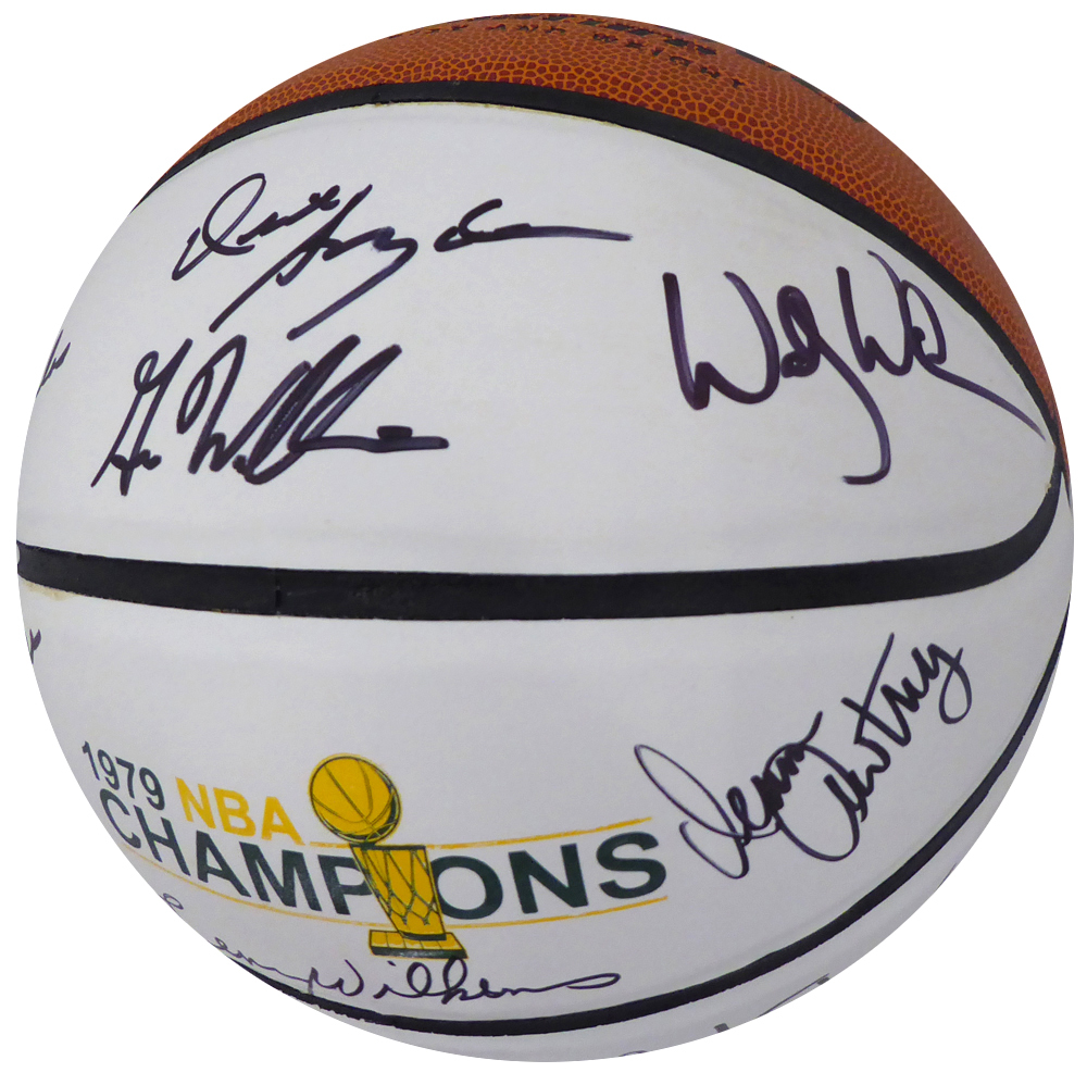 1978-79 NBA Champions Seattle Supersonics Multi Signed Autographed Basketball With 9 Signatures Including Fred Brown & Lenny Wilkens Mcs Holo #145851 Image a