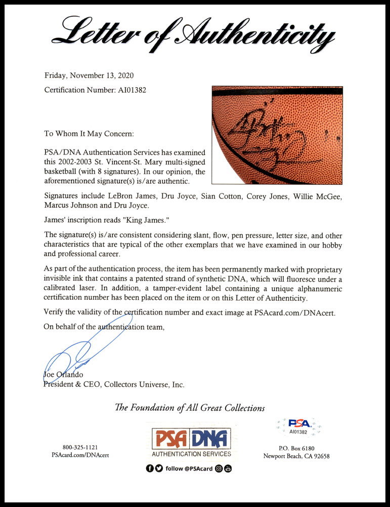2002-03 St. Vincent-St. Mary Fighting Irish Multi Signed Autographed Basketball With 8 Total Signatures Including Lebron "King" James High School Signature PSA/DNA Image a