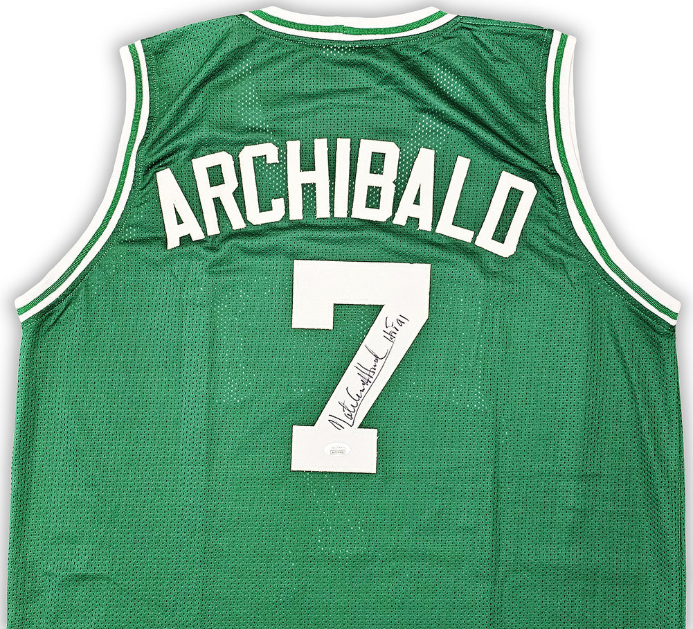 Boston Celtics Nate "Tiny" Archibald Autographed Green Jersey "HOF 91" JSA Image a