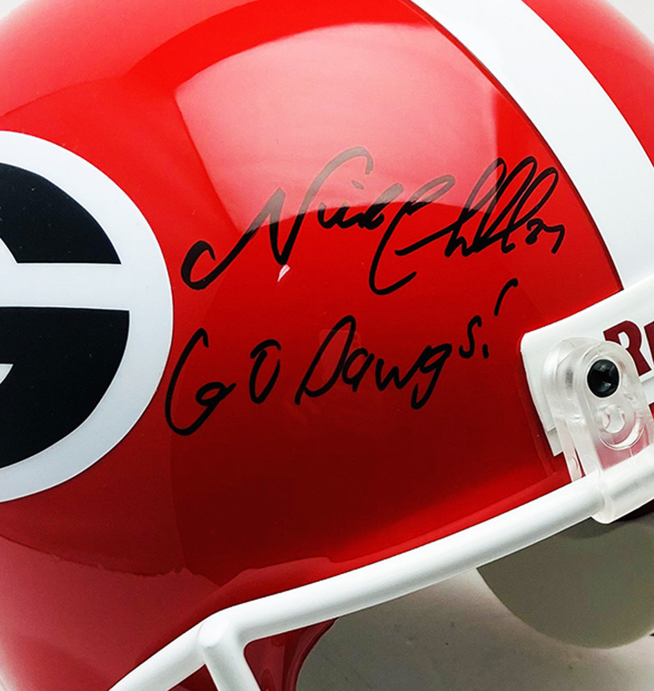 Nick Chubb Autographed Signed Georgia Bulldogs Riddell Replica Full size Helmet W/ Go Dawgs Inscription - JSA Authentic Image a