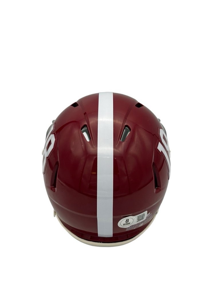 Nick Saban Autographed Alabama Riddell Mini Crimson Speed Helmet - Beckett QR Code Image a