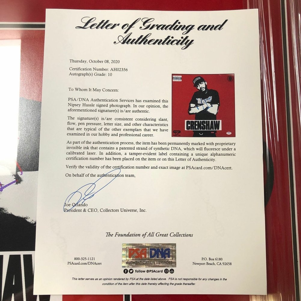 Nipsey Hussle Autographed Signed 26X30 Framed Photo PSA/DNA Auto Grade 10 Loa Crenshaw Image a