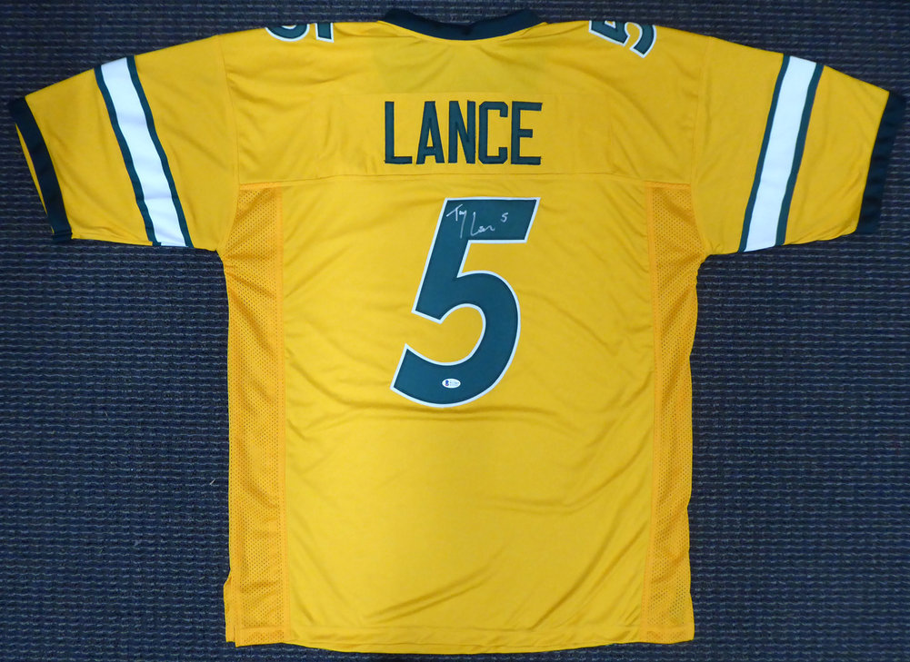 North Dakota State Bison Trey Lance Autographed Yellow Jersey Beckett Beckett Image a