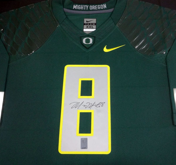 Marcus Mariota Autographed Signed Oregon Ducks Framed Green Nike Jersey Mm Holo #89825 Image a