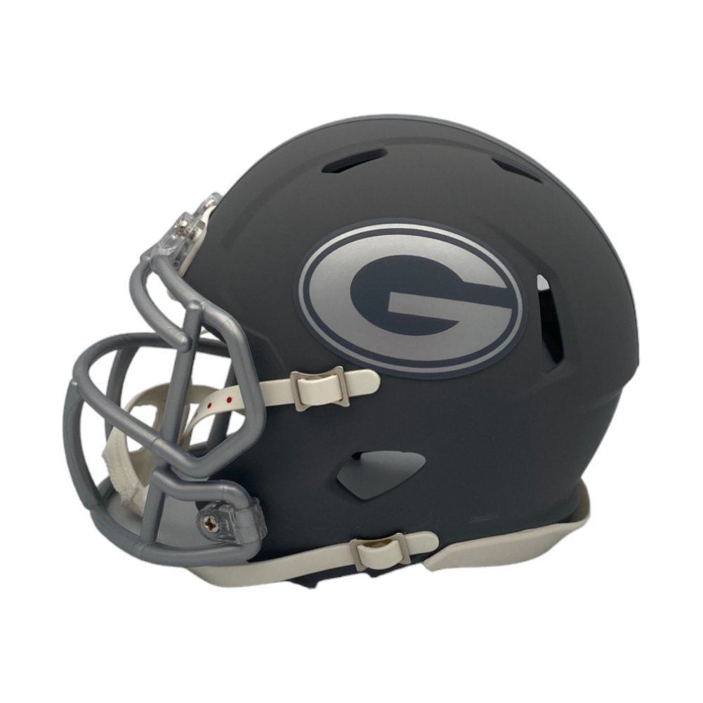 Oscar Delp Autographed Georgia Bulldogs Riddell Gray Slate Mini Helmet - Beckett Image a