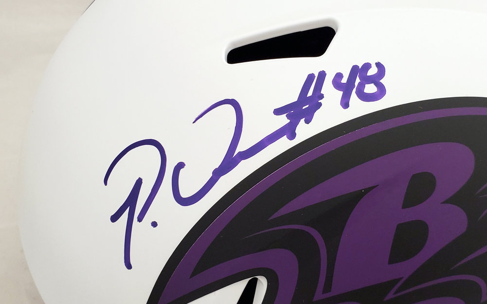 Patrick Queen Autographed Signed Baltimore Ravens Lunar Eclipse White Full Size Replica Speed Helmet Beckett Beckett Image a