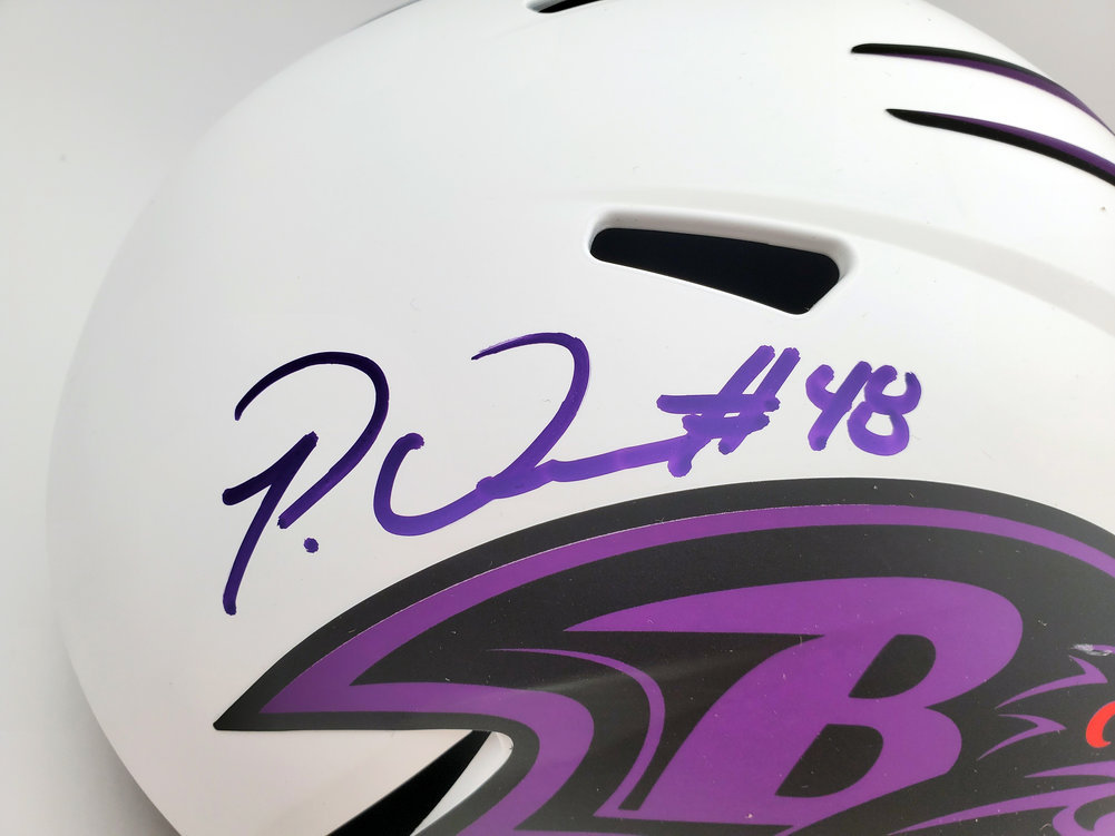 Patrick Queen Autographed Signed Baltimore Ravens Lunar Eclipse White Full Size Replica Speed Helmet Beckett Beckett Image a