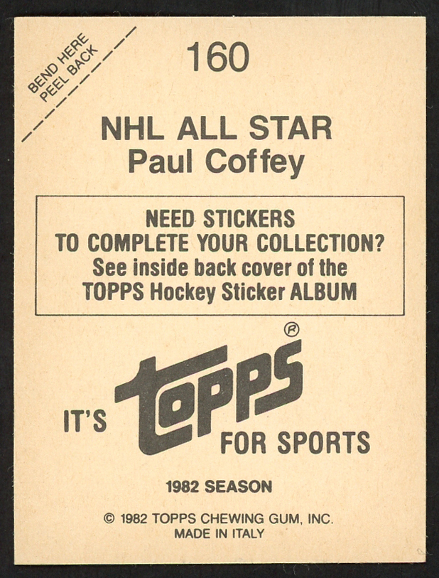 Paul Coffey Autographed Signed 1982-83 Topps Sticker Card #160 Edmonton ...