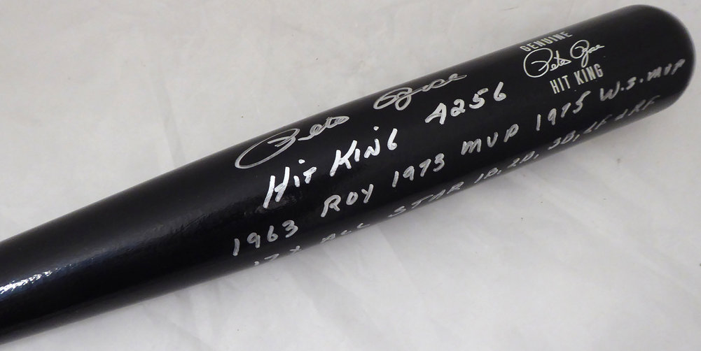 Pete Rose Autographed Signed Black Genuine Bat Cincinnati Reds Stat Bat Hit King & 4256 In Silver Pr Holo #178272 Image a