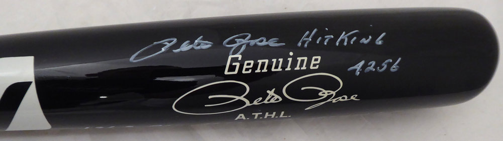 Pete Rose Autographed Signed Black Mizuno Bat Cincinnati Reds Stat Bat Hit King & 4256 In White Pr Holo #178273 Image a