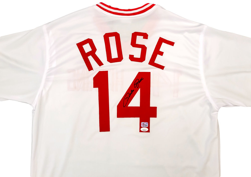 Cincinnati Reds Pete Rose Autographed White Jersey JSA Image a