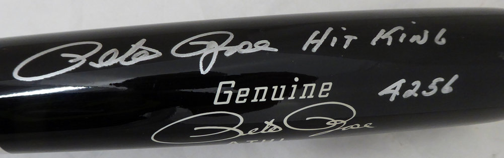 Pete Rose Autographed Signed Mizuno Bat Cincinnati Reds Stat Bat Hit King, 4256, Roy & MVP (Light Signature) Pr Holo #006995 Image a
