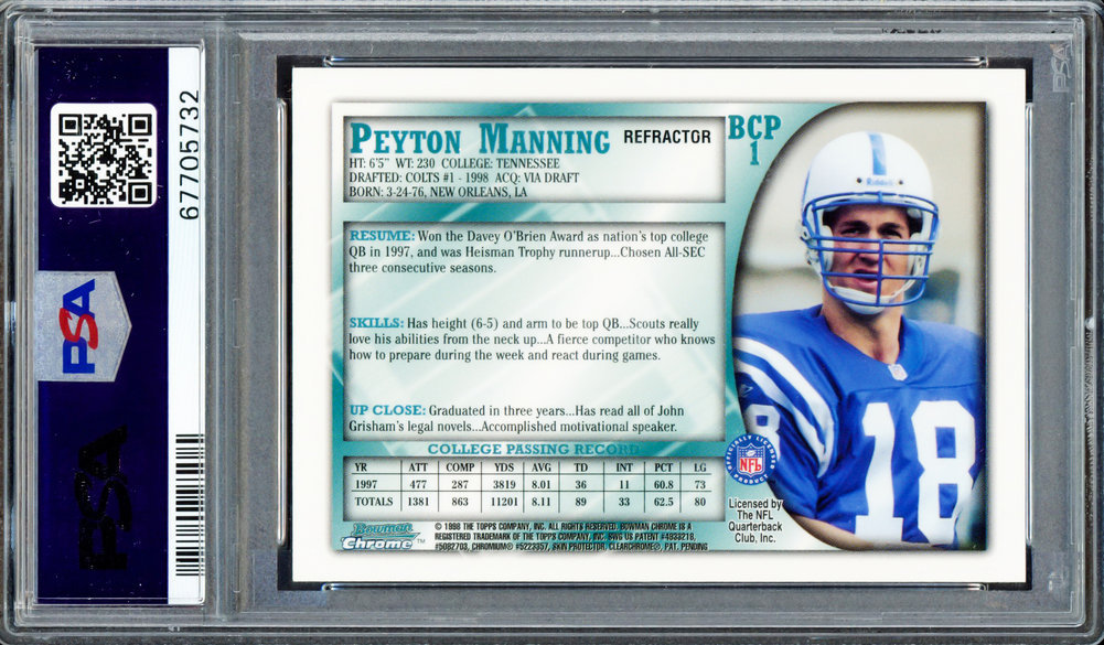Peyton Manning Autographed Signed 1998 Bowman Chrome Preview Refractor Rookie Card #Bcp1 Indianapolis Colts PSA/DNA Image a