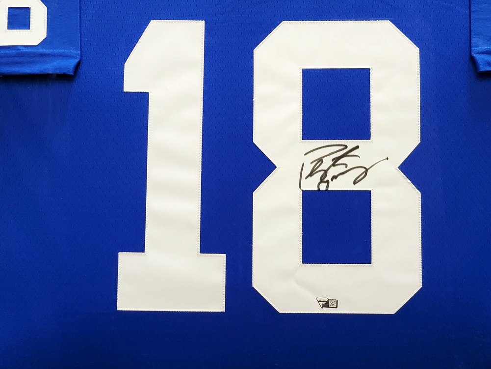 Peyton Manning Autographed Signed Indianapolis Colts Framed Blue Authentic Mitchell & Ness Replica 1998 Throwback Jersey Fanatics Holo Image a