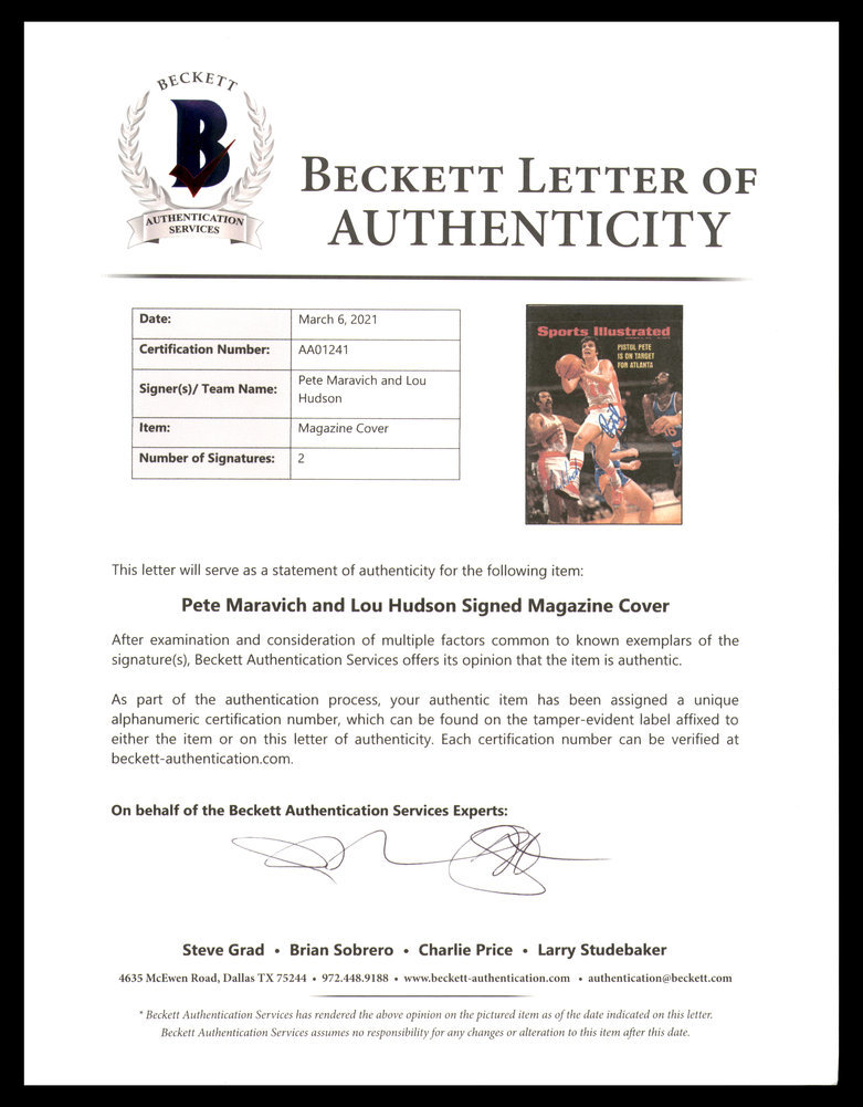 Pistol Pete Autographed Signed   Maravich Framed Sports Illustrated Magazine Atlanta Hawks Beckett Beckett Image a