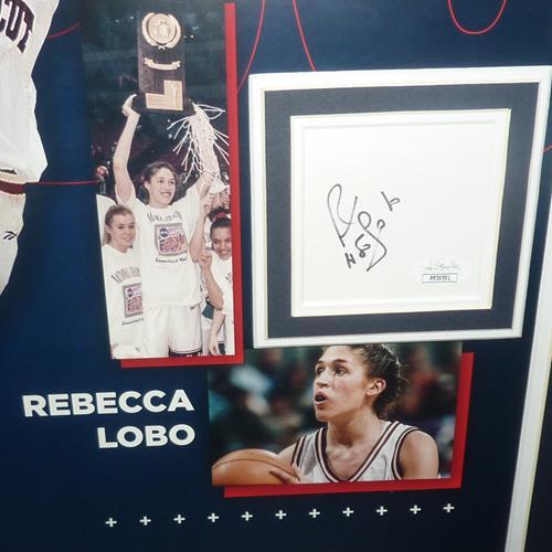 Ray Allen Autographed Signed And Rebecca Lobo Uconn Huskies Deluxe Framed Huskies Forever Poster -JSA Image a