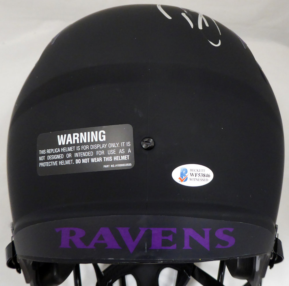 Ray Lewis Autographed Signed Eclipse Black Baltimore Ravens Full Size Speed Replica Helmet Beckett Beckett Image a