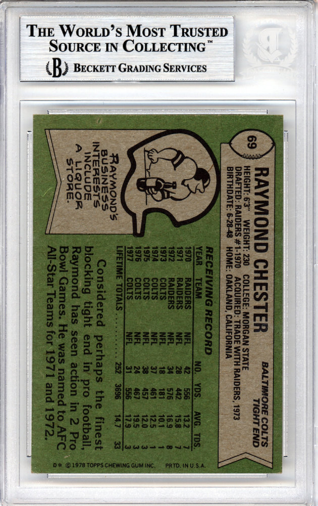 Raymond Chester Autographed 1978 Topps Card #69 Baltimore Colts Beckett Beckett Image a
