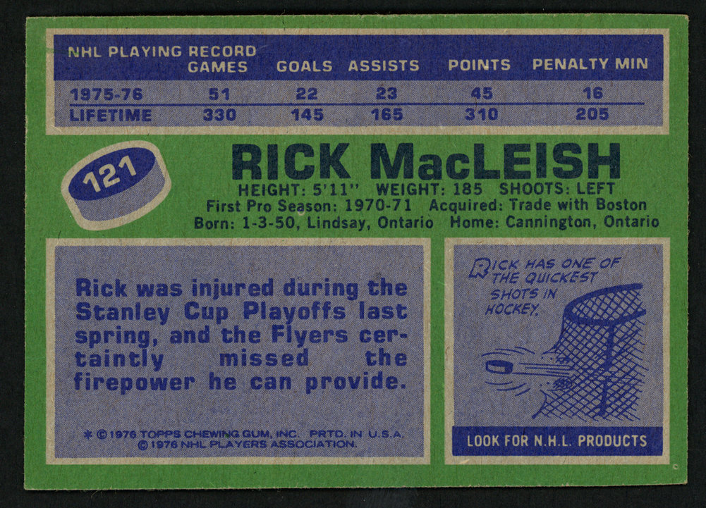 Rick Macleish Autographed 1976-77 Topps Card #121 Philadelphia Flyers #150184 Image a