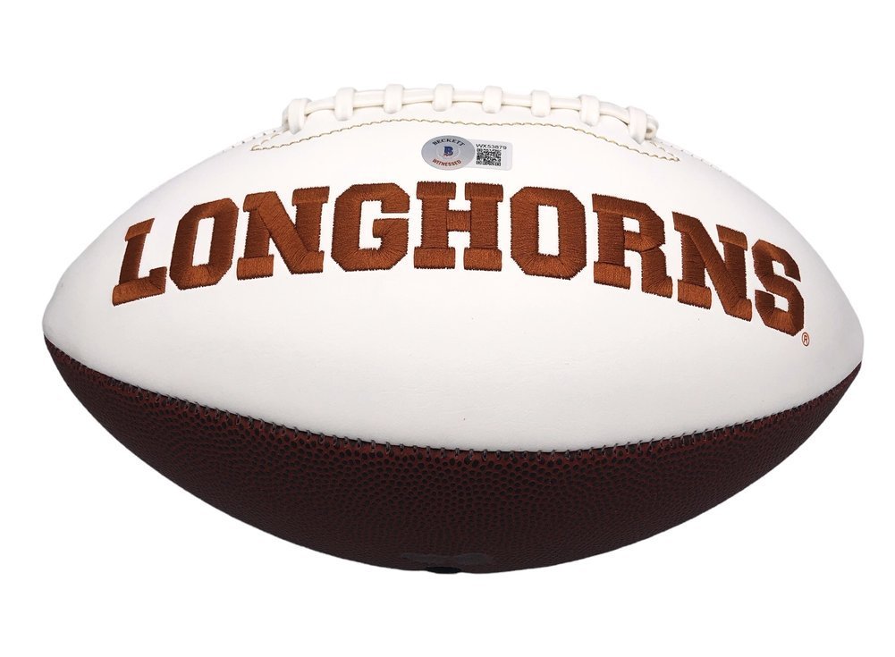 Ricky Williams Signed Texas Longhorns White Panel Football - Beckett Authentic Image a