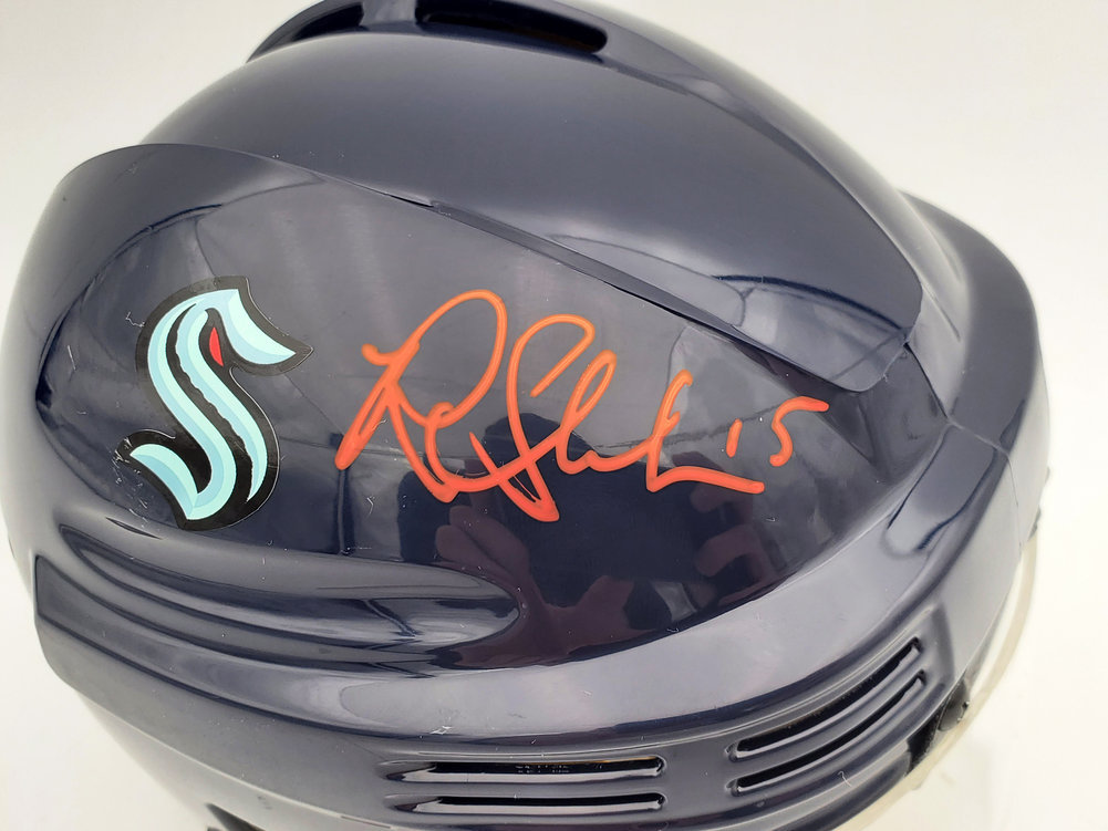 Riley Sheahan Autographed Seattle Kraken Blue Mini Helmet Fanatics Holo #200880 Image a