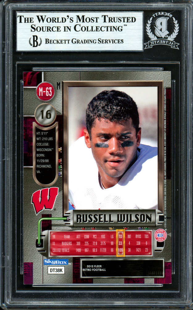 Russell Wilson Autographed Signed 2012 Fleer Retro Metal Rookie Card #M-63 Seattle Seahawks Beckett Beckett Image a