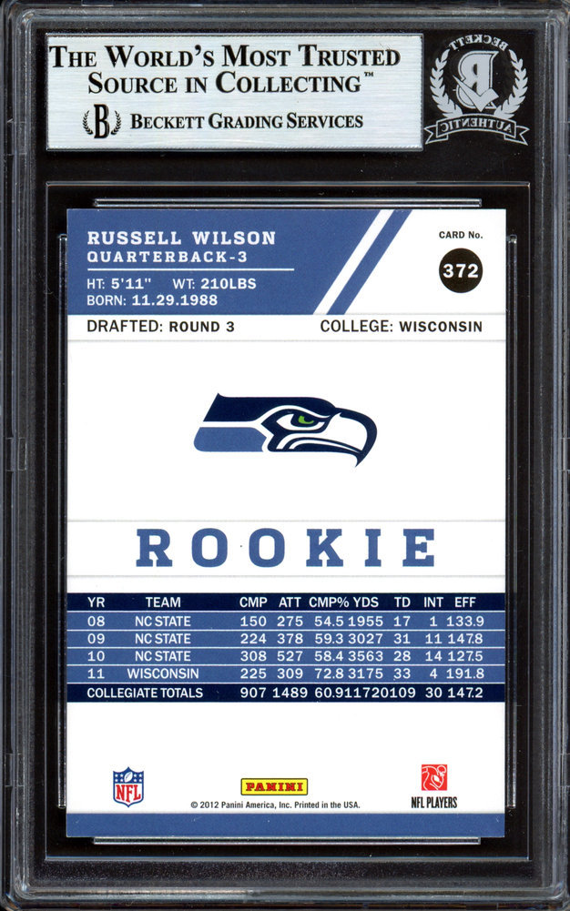 Russell Wilson Autographed Signed 2012 Score Glossy Rookie Card #372 Seattle Seahawks Beckett Beckett Image a