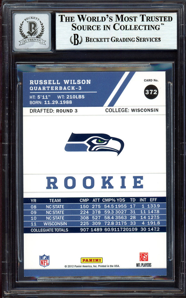 Russell Wilson Autographed Signed 2012 Score Rookie Card #372 Seattle Seahawks Auto Grade Gem Mint 10 Beckett Beckett Image a