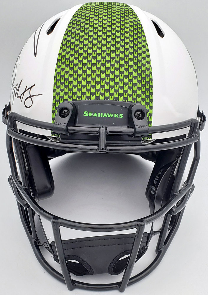 Russell Wilson Autographed Signed & Dk Metcalf Seattle Seahawks Lunar Eclipse White Full Size Authentic Speed Helmet Beckett Beckett #197199 Image a