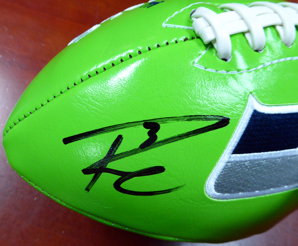 Russell Wilson Autographed Green Logo Football Seattle Seahawks Rw Holo #113614 Image a
