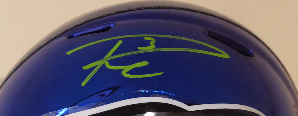 Russell Wilson Autographed Signed Seattle Seahawks Blue Chrome Speed Mini Helmet In Green Rw Holo #145786 Image a
