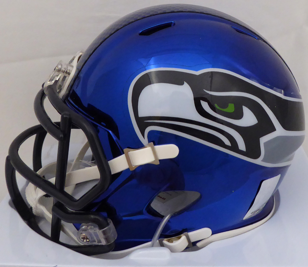 Russell Wilson Autographed Signed Seattle Seahawks Blue Chrome Speed Mini  Helmet In Silver Rw Holo