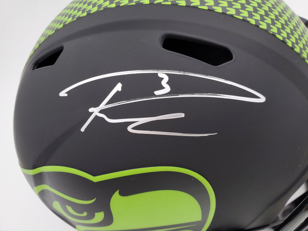 Russell Wilson Autographed Signed Seattle Seahawks Eclipse Black Full Size Speed Replica Helmet In Silver Rw Holo #178956 Image a