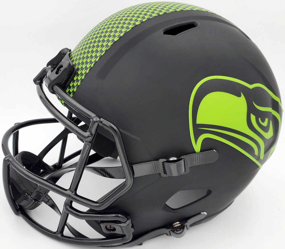 Russell Wilson Autographed Signed Seattle Seahawks Eclipse Black Full Size Speed Replica Helmet In Silver Rw Holo #178956 Image a